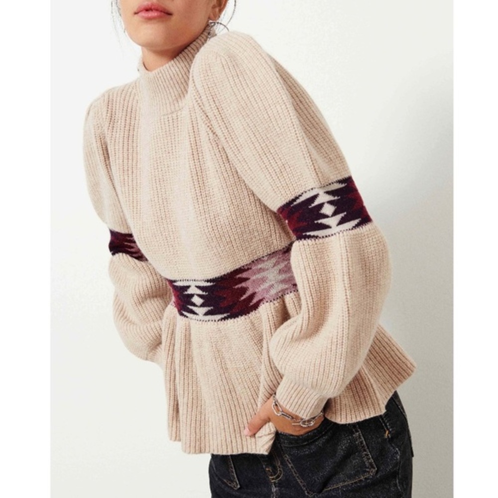 Ba&Sh Cream And Purple Turtleneck Sweater